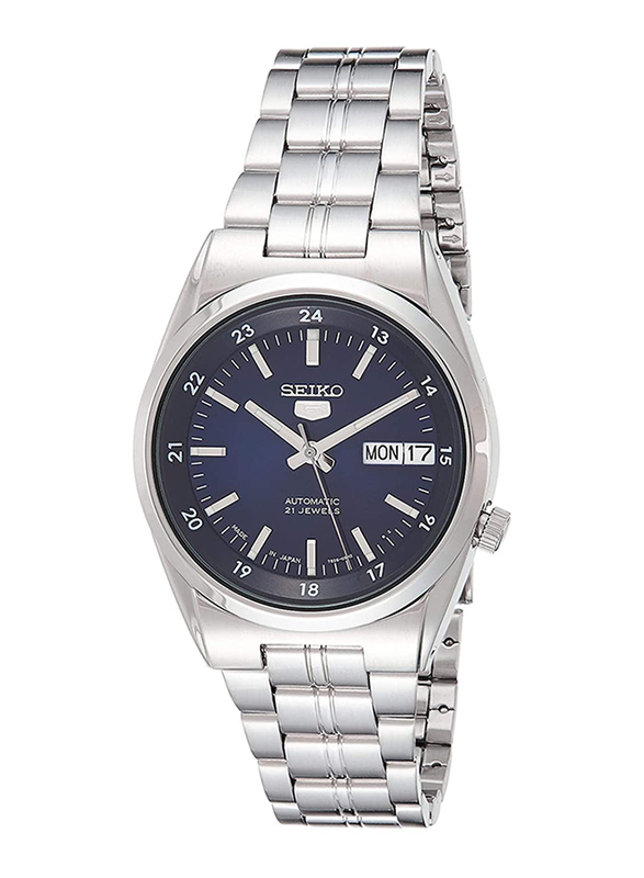 Seiko 5 Automatic Analog Watch for Men with Stainless Steel Band, Water Resistant, SNK563J1, Silver-Navy Blue