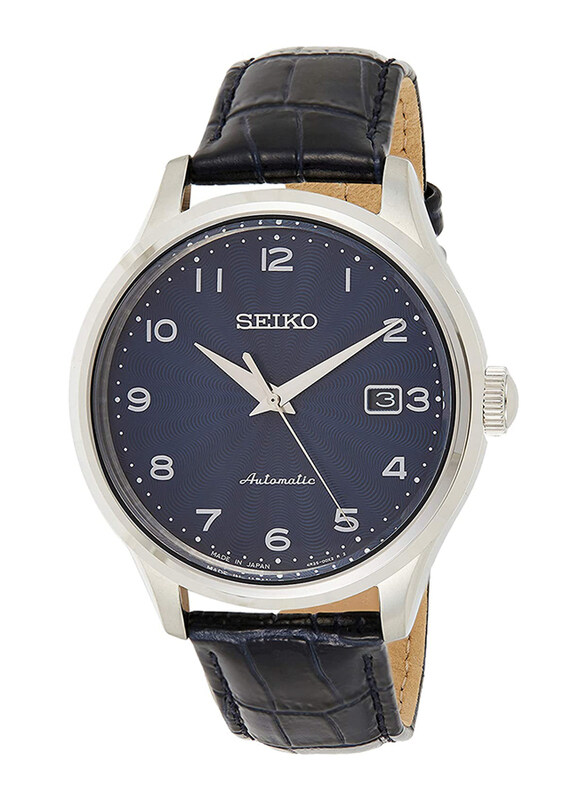 

Seiko Automatic Analog Watch for Men with Leather Band, Water Resistant, SRPC21J1, Blue