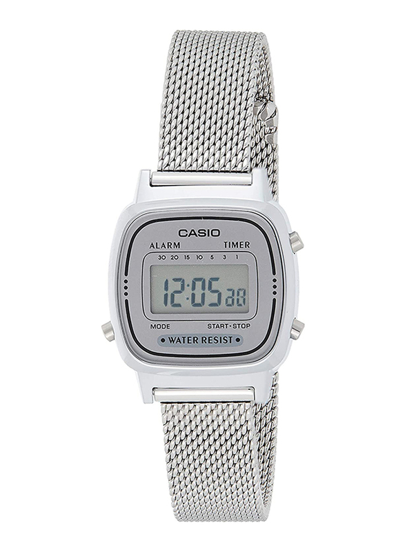 Casio Digital Unisex Watch with Stainless Steel Band, Water Resistant, LA670WEM-7DF, Silver-Grey