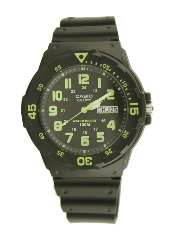 Casio Analog Watch for Men with Resin Band, Water Resistant, MRW-200H-3B, Black-Green/Black