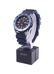 Seiko 5 Sports Automatic Analog Watch for Men with Rubber Band, Water Resistant, SRP605J2, Blue