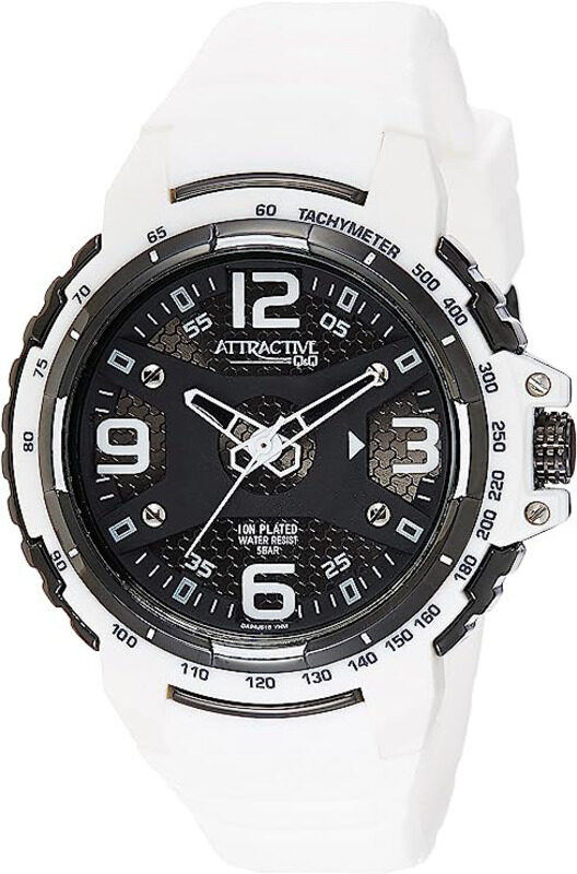 

Q&Q Analog Watch for Men with Silicone Band, DA94J515Y, White-Black
