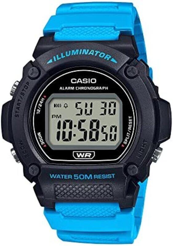 

Casio Digital Unisex Watch with Stainless Steel Band, Water Resistant and Chronograph, W-219H-2A2VEF, Blue-Black