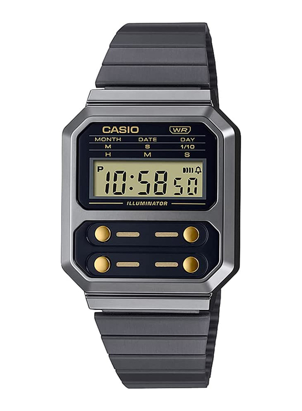 Casio Digital Unisex Watch with Stainless Steel Band, Water Resistant, A100WEGG-1A2DF, Grey-Black