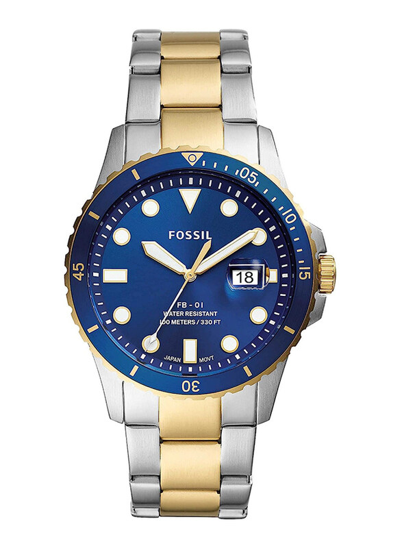 

Fossil Analog Watch with Date Display for Men with Stainless Steel Band, Water Resistant, Fs5742, Silver/Gold-Blue