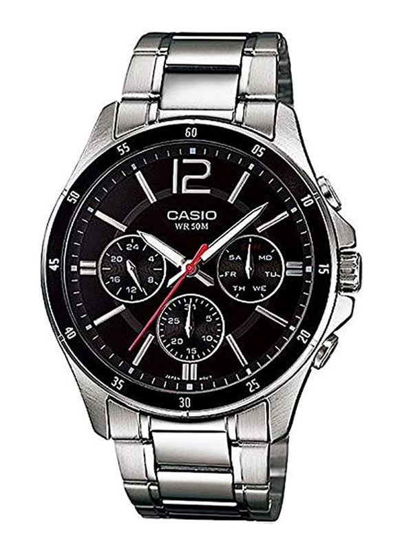 Casio Analog Watch for Men with Stainless Steel Band, Water Resistant, MTP-1374D-1AVDF, Silver-Black