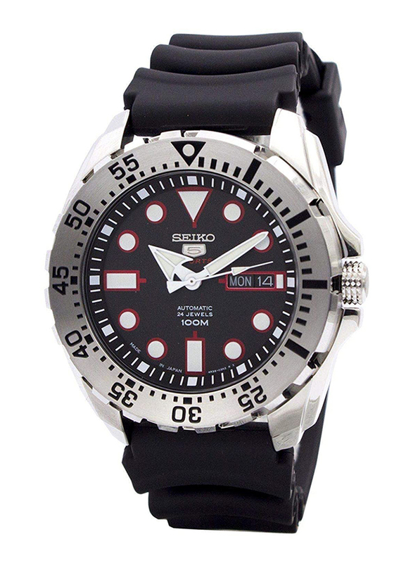 Seiko 5 Sports Automatic Analog Watch for Men with Resin Band, Water Resistant, SRP601J1, Black