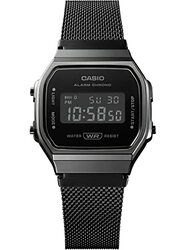 Casio Vintage Digital Watch Unisex with Stainless Steel Band, Water Resistant, A168WEMB-1BEF, Black-Black
