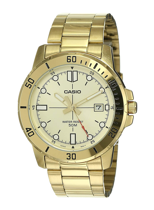 Casio Enticer Analog Watch for Men with Stainless Steel Band, Water Resistant, MTP-VD01G-9EVUDF, Gold-White