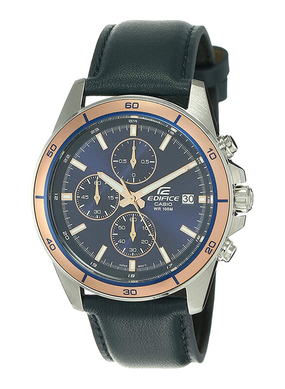 

Casio Edifice Analog Watch for Men with Leather Band, Water Resistant and Chronograph, EFR-526L-2AV, Blue