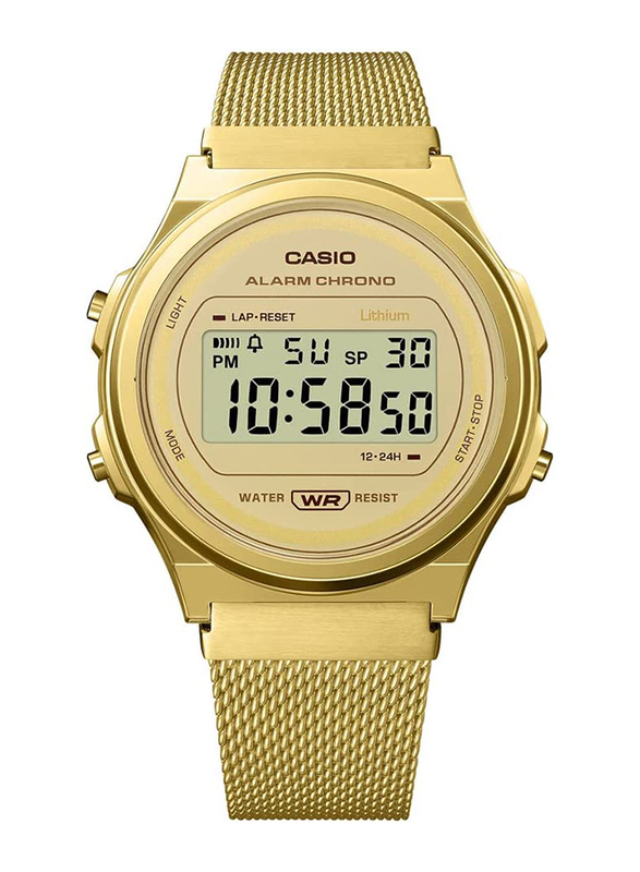 Casio Collection Vintage Digital Quartz Unisex Adults Watch with Stainless Steel Band, Water Resistant, A171WEMG-9AEF, Gold
