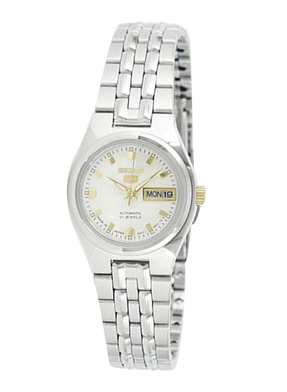 Seiko 5 Analog Watch for Women with Stainless Steel Band, Water Resistant, SYMK41J1, Silver-White