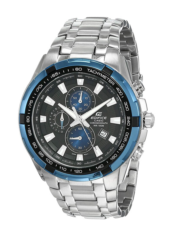 

Casio Edifice Analog Watch for Men with Stainless Steel Band, Water Resistant and Chronograph, EF-539D-1A2V, Silver-Black/Blue