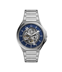 Fossil Evanston Automatic Analog Watch for Men with Stainless Steel Band and Water Resistant, BQ2620, Silver-Blue