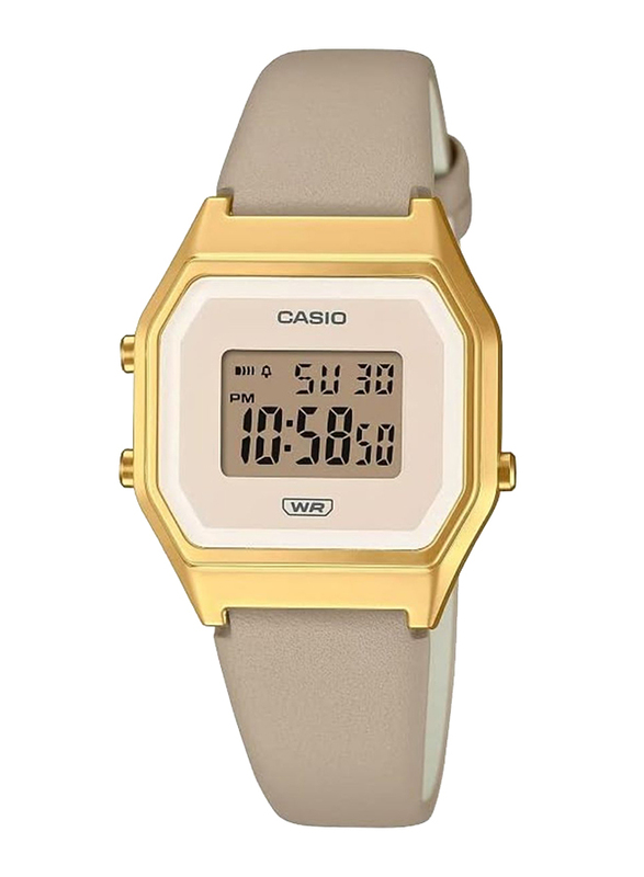Casio Vintage Digital Watch for Women with Leather Band, Water Submerge Resistant, LA680WEGL-5DF, Gold/Grey