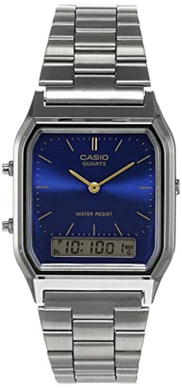 Casio Analog/Digital Watch for Men with Stainless Steel Band, Chronograph, AQ-230GG-2ADF, Grey-Blue