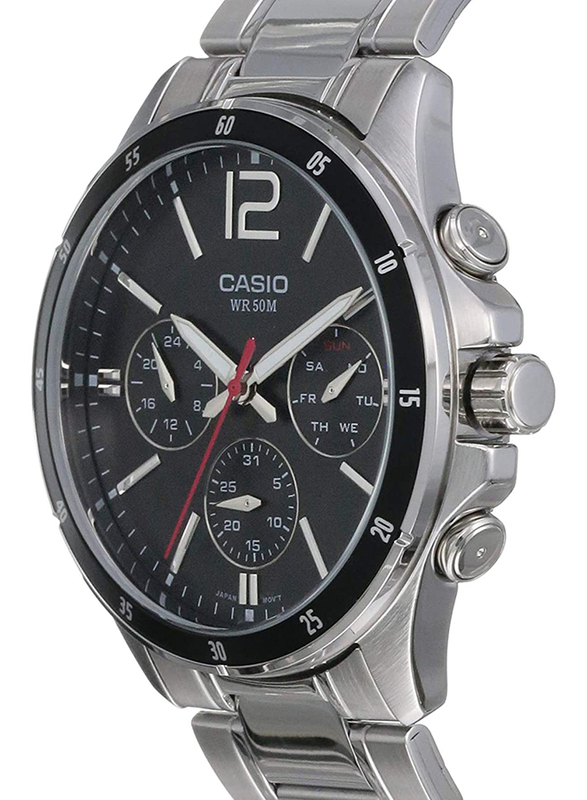 Casio Analog Watch for Men with Stainless Steel Band, Water Resistant with Chronograph, MTP-1374D-1A, Silver-Black