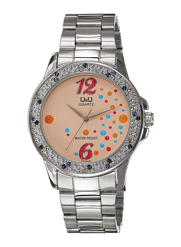 

Q&Q Analog Watch for Women with Stainless Steel Band, Water Resistant, Q767J225Y, Silver/Multicolour