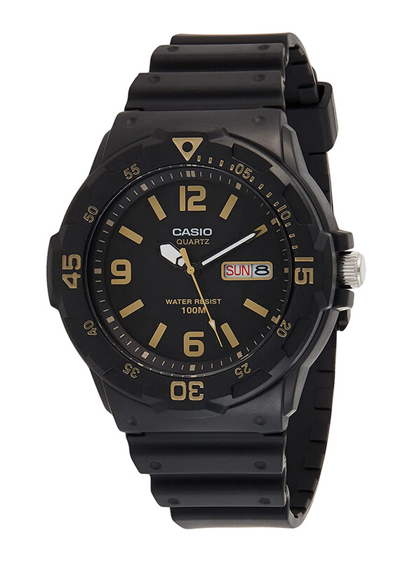

Casio Sport Analog Quartz Watch for Men with Resin Band, Splash Resistant, MRW-200H-1B3VEF, Black-Gold/Black