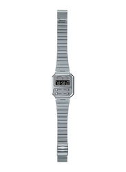 Casio Digital Unisex Watch with Stainless Steel Band, Water Resistant, A100WE-7BDF, Silver