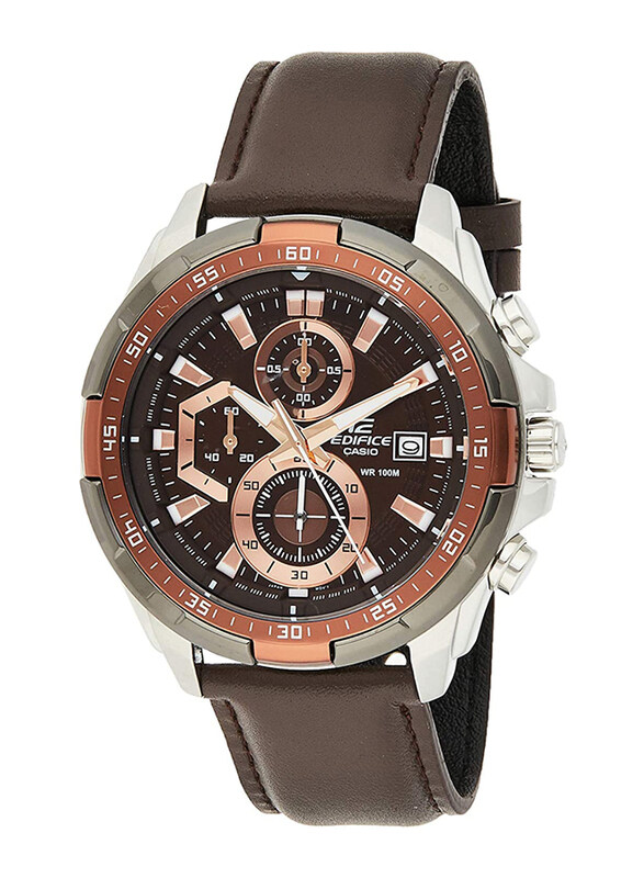 

Casio Edifice Analog Quartz Watch for Men with Genuine Leather Band, Water Resistant and Chronograph, EFR-539L-5AV, Brown