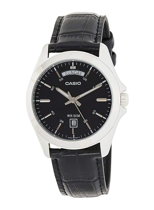 Casio Analog Watch for Men with Leather Band, Water Resistant, MTP-1370L-1AVDF, Black