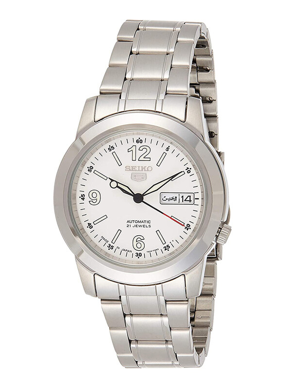 

Seiko 5 Automatic Analog Watch for Men with Stainless Steel Band, Water Resistant, SNKE57J1, Silver-White
