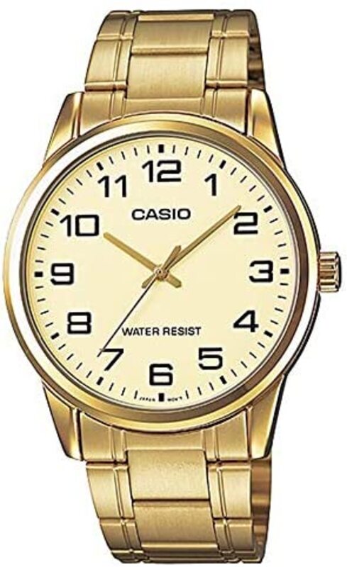Casio 2-Piece Analog Watch Set with Stainless Steel Band, Water Resistant, MTP/LTP-V001G-9BUDF, Gold