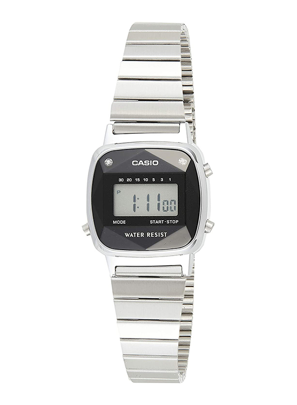 Casio Digital Watch for Women with Stainless Steel Band, Water Resistant, LA670WAD-1DF, Silver-Black