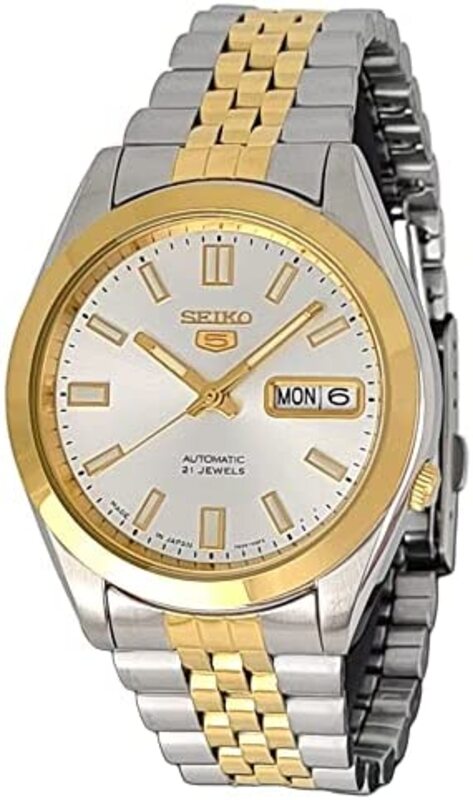 

Seiko 21 Jewels Analog Watch for Men with Stainless Steel Band, Water Resistant, SNKF92, Multicolour-Silver