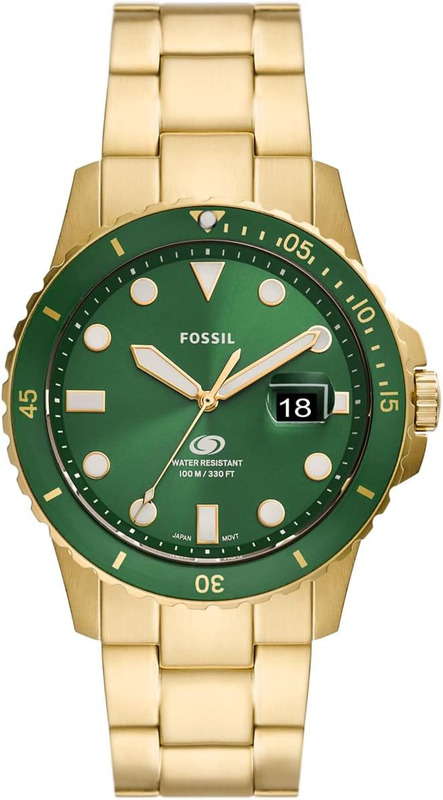 Fossil Three-Hand Date Analog Watch for Men with Stainless Steel Band, FS5950, Gold-Green