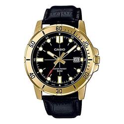 Casio Analog Watch for Men with Leather Genuine Band, Water Resistant, MTP-VD01GL-1EVUDF, Black-Black