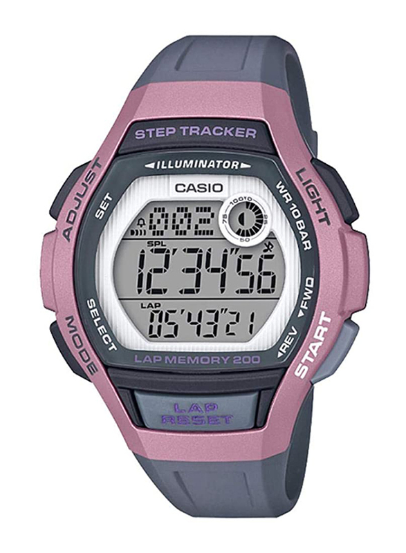 

Casio Digital Watch for Men with Resin Band, Water Resistant, LWS-2000H-4AVDF, Grey/Pink-Grey