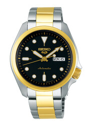 Seiko Analog Watch for Men with Stainless Steel Band, Water Resistant, SRPE60K1, Silver/Gold-Black