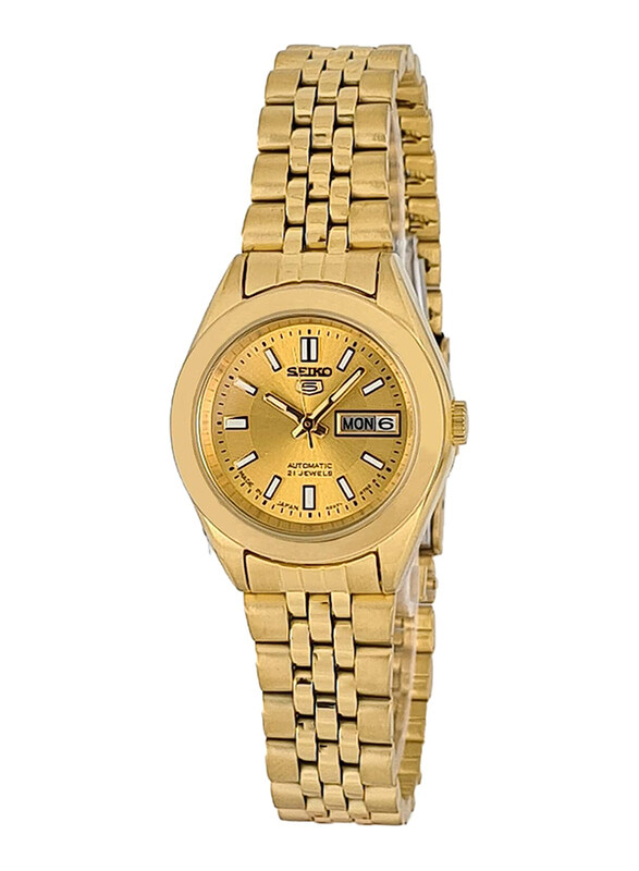 

Seiko Automatic 21 Jewels Analog Watch for Women's with Golden Stainless Steel Band, Water Resistance, SYMH 4J1, Gold