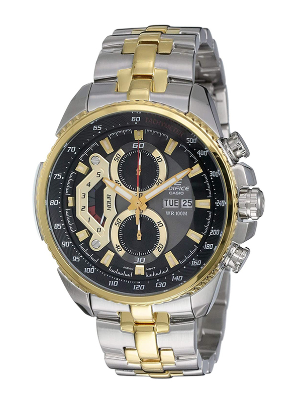 

Casio Edifice Analog Watch for Men with Stainless Steel Band, Water Resistant and Chronograph, EF-558SG-1AV, Silver/Gold-Black