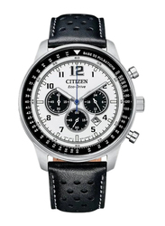 Citizen Eco-Drive Analog Watch for Men with Leather Band, Water Resistant and Chronograph, CA4500-32A, Black-White