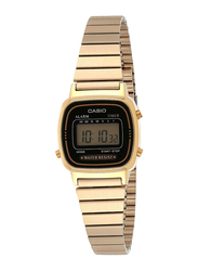 Casio Vintage Series Digital Watch for Women with Stainless Steel Band, Water Resistant, Gold-Black