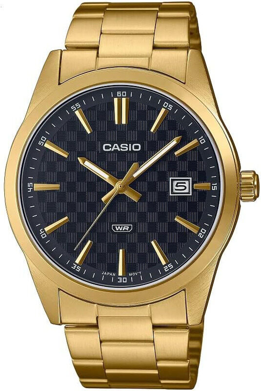 

Casio Analog Watch for Men with Gold Ion Plated Case Stainless Steel Band Date Display, Water Resistant, MTP-VD03G-1AUDF, Black-Gold