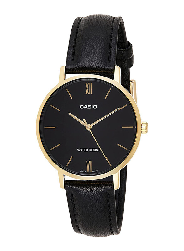 

Casio Analog Watch for Women with Leather Band, Water Resistant, LTP-VT01GL-1BUDF, Black
