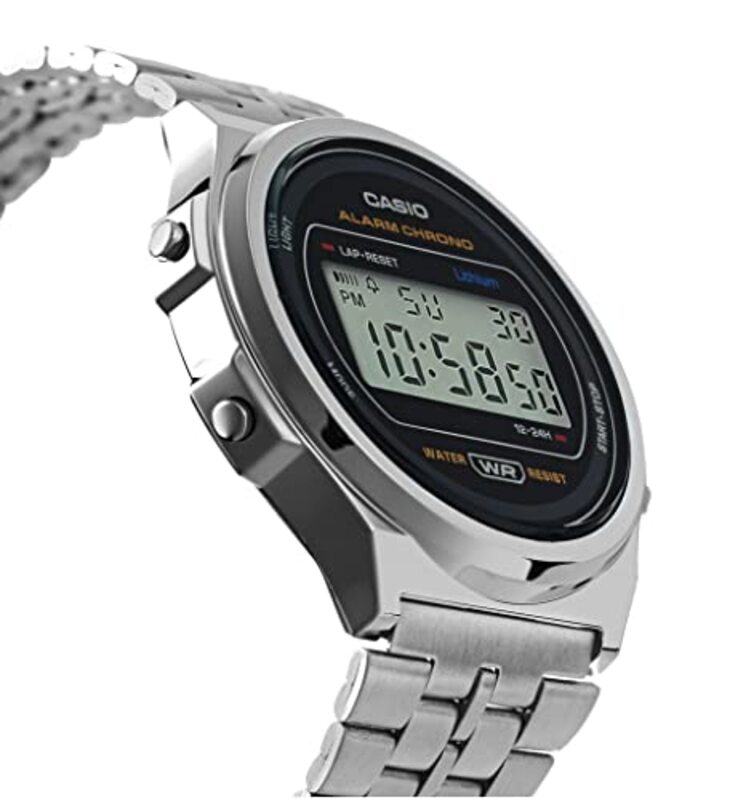 Casio Digital Watch for Men with Stainless Steel Band, A171WE-1AEF, Silver-Black