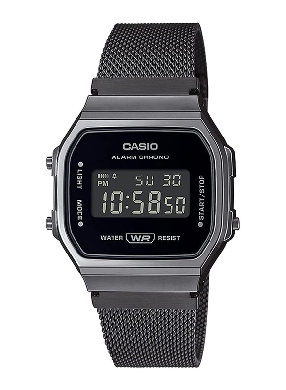 Casio Digital Unisex Watch with Stainless Steel Band, Water Resistant, A168WEMB-1BDF, Black