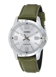 Casio Analog Watch for Men with Leather Band, Water Resistant, MTP-V004L-3BUDF, Green-Silver
