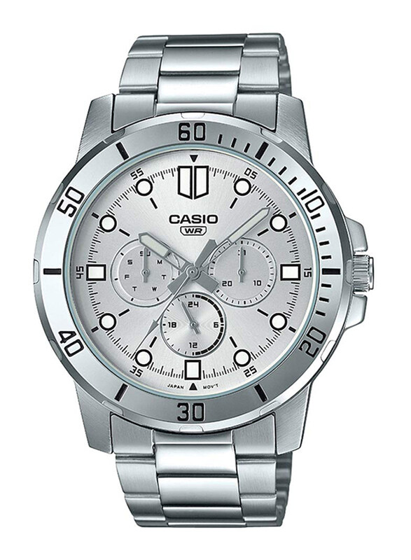 

Casio Enticer Analog Watch for Men with Stainless Steel Band, Water Resistant and Chronograph, MTP-VD300D-7EUDF, Silver