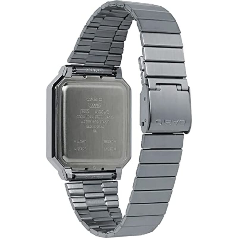 Casio Digital Watch for Men with Stainless Steel Band, A100WE-1AEF, Silver-Black