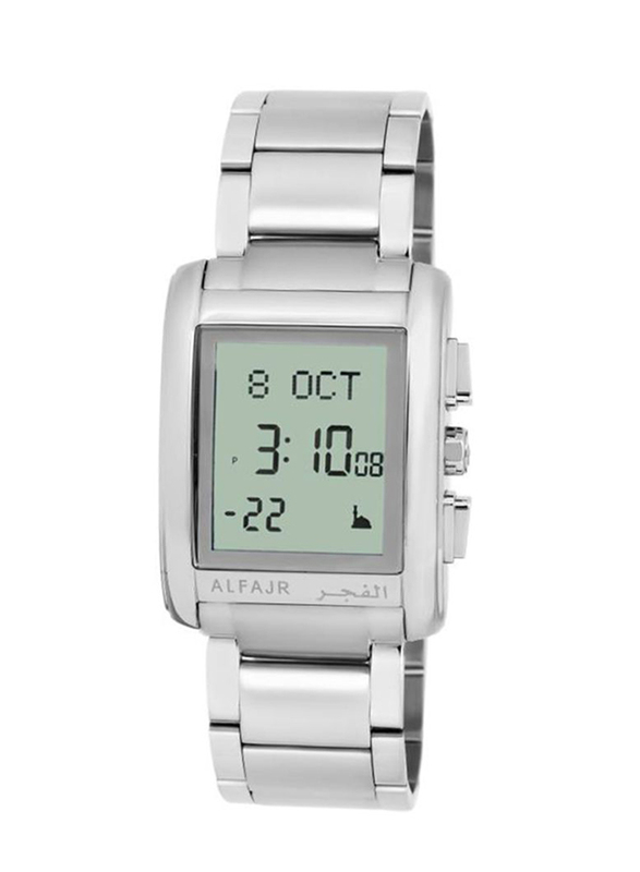 Al Fajr Classic Digital Watch for Men with Stainless Steel Band, Water Resistant, WS-06S, Silver-Grey