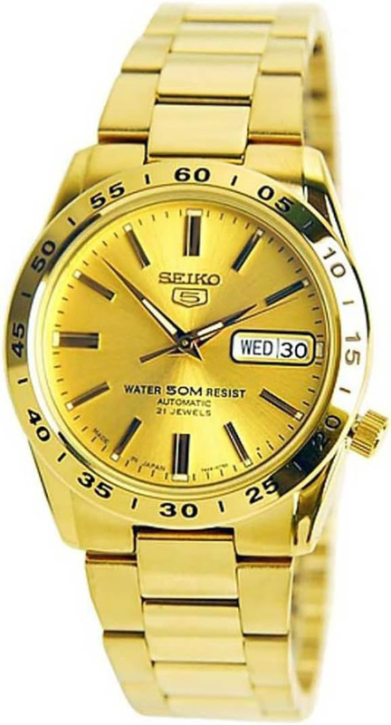 

Seiko 5 Analog Watch for Men with Stainless Steel Band, Water Resistant, SNKE06, Gold/Gold