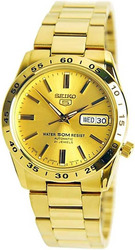 Seiko 5 Analog Watch for Men with Stainless Steel Band, Water Resistant, SNKE06, Gold/Gold