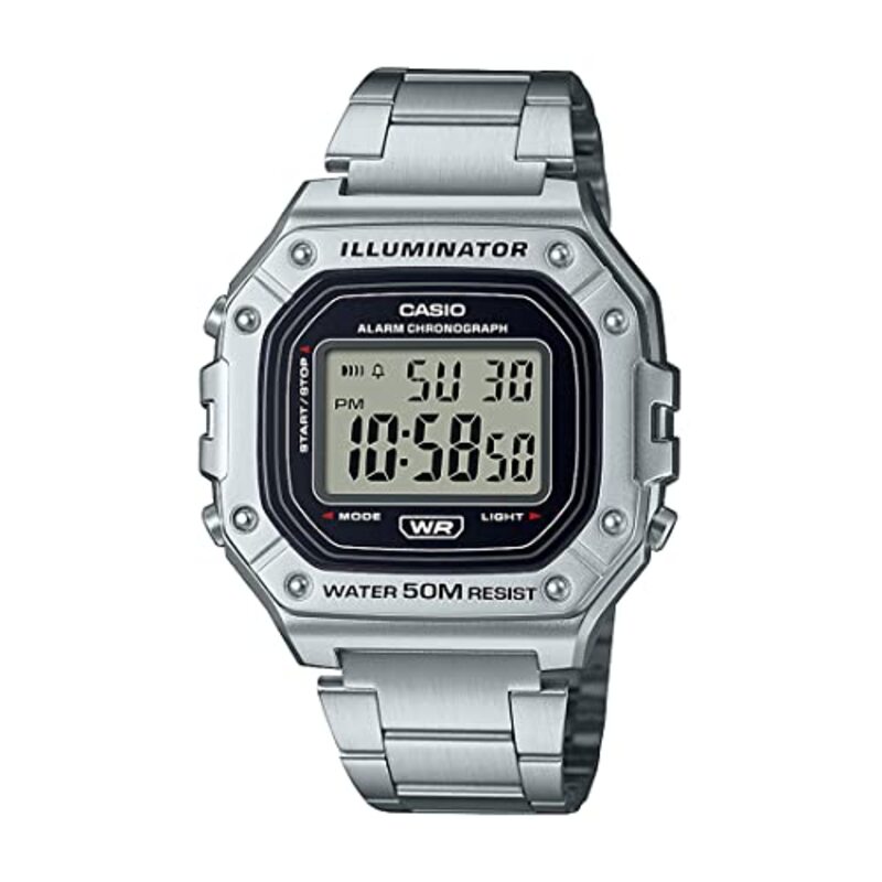 Casio Digital Watch for Boys with Stainless Steel Band, W-218HD-1AVDF, Silver-Silver