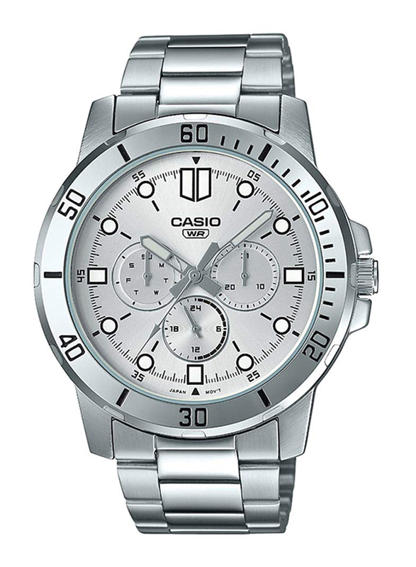 Casio Enticer Analog Watch for Men with Stainless Steel Band, Water Resistant and Chronograph, MTP-VD300D-7EUDF, Silver